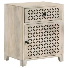 CoasterEssence 953569 August - 1-Drawer Trellis Pattern Storage Cabinet - White Washed