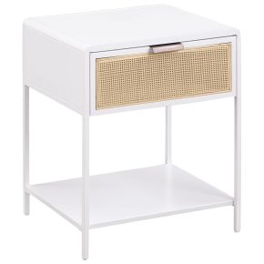Coaster Fine Furniture 930236 Amherst - 1-Drawer Radio Weave Rattan Metal Side Table - White