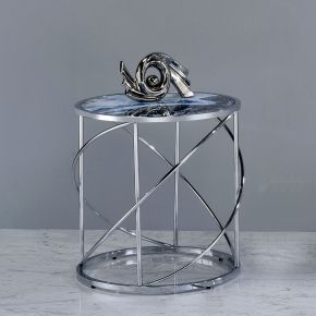 ACME LV02096 Lyda - End Table - Blue Marble Print & Chrome