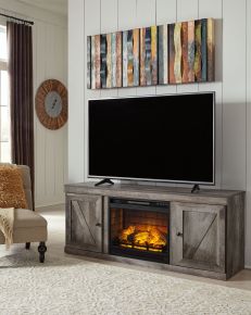 Ashley Furniture EW0440W7 Wynnlow - TV Stand With Faux Firebrick Fireplace Insert - Gray