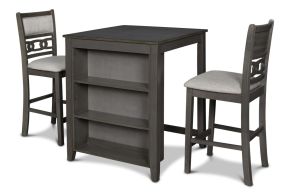 New Classic D1701-32S-GRY Gia - Counter Table With 2 Chairs & Storage Shelf - Gray