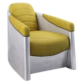 ACME 59624 Brancaster - Accent Chair - Yellow Top Grain Leather & Aluminum
