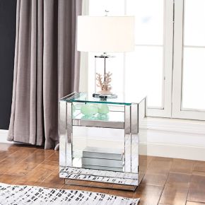 ACME 81472 Nysa - 24" End Table - Mirrored & Faux Crystals