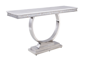 ACME 87359 Zander - Accent Table - White Printed Faux Marble & Mirrored Silver Finish