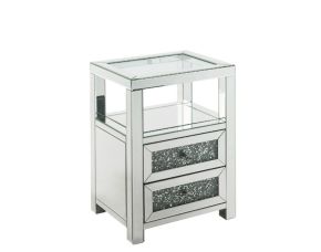 ACME 97955 Noralie - Accent Table - Clear Glass, Mirrored & Faux Diamonds - 26"