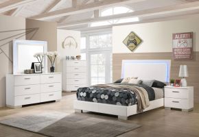CoasterEssence 203500F-S5L Felicity - 5 Piece Upholstered Full Bedroom Set - White High Gloss