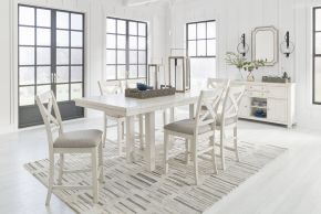 Ashley Furniture D642/32/124(3)/60 Ashley Furniture D642/32/124(3)/60 Robbinsdale - 8 Pc. - Rectangular Counter Height Dining Extension Table, 6 Barstools, Server - Antique White