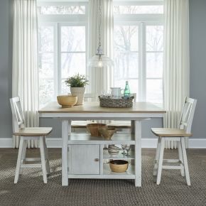 Liberty Furniture 62WH-CD-5GTS Liberty Furniture 62WH-CD-5GTS Lindsey Farm - 5 Piece Gathering Table Set - Weathered White & Sandstone