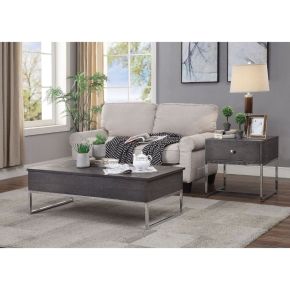 ACME 81170 Iban - Coffee Table - Gray Oak & Chrome