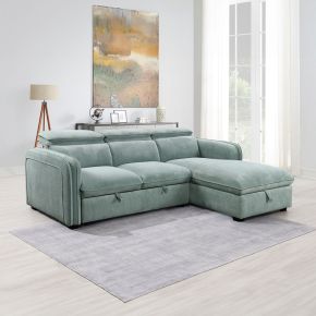ACME LV03190 Zavala - Sectional Sofa With Sleeper & Storage - Light Green
