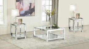 Coaster Fine Furniture 736218-S3 Valentina - 3 Piece Mirrored Coffee And End Table Set - Silver