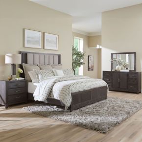 Liberty Furniture 313-BR-OQUBDMN Modern Edge - 4 Piece Bedroom Set (Opt Queen Upholstered Bed, Dresser & Mirror, Night Stand) - Caffe