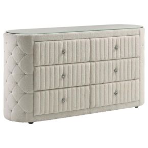 Coaster Fine Furniture 360113 Sonya - 6-Drawer Upholstered Bedroom Dresser - Ivory