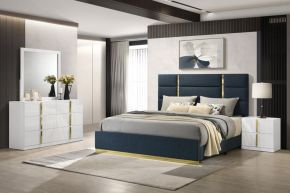 Coaster Fine Furniture 223091NVYQ-S4 Ines - 4 Piece Queen Bedroom Set - Navy And White High Gloss
