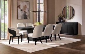 Coaster Fine Furniture 115391-S9 Leandro - 9 Piece Rectangular Dining Table Set - Cream / Burnished Black