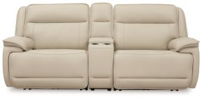 Signature Design by Ashley® U13001S4 Double Deal - 2-Piece Power Reclining Loveseat Sectional With Console - Almond