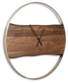 Signature Design by Ashley® A8010198 Panchali - Wall Clock - Brown / Silver Finish