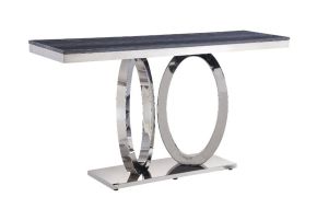 ACME 87343 Zasir - Sofa Table - Gray Printed Faux Marble Top & Mirrored Silver