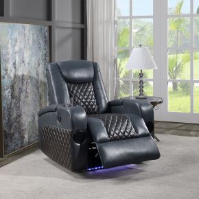 ACME LV02459 Alair - Power Motion Recliner With Bluetooth, Wireless Charger & Cupholder - Blue & Black Leather Aire