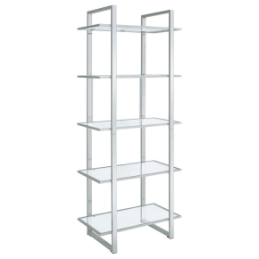 CoasterEssence 805538 Hartford - 5-Shelf Glass Bookshelf - Chrome