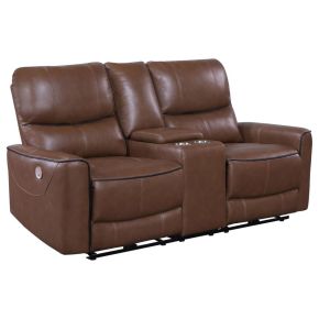 Coaster Fine Furniture 610265P Greenfield - Upholstered Power Reclining Loveseat - Saddle Brown