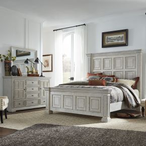 Liberty Furniture 361W-BR-KPBDM Big Valley - 3 Piece Bedroom Set (King Panel Bed, Dresser & Mirror) - Whitestone