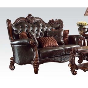 ACME 52121 Versailles - Loveseat - Two Tone Dark Brown PU & Cherry Oak - 49"