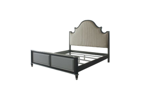 ACME 28804CK House - Beatrice California King Bed - Two Tone Beige Fabric, Charcoal & Light Gray Finish