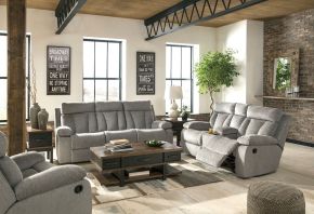 Signature Design by Ashley® 76204/89/94/25 Mitchiner - Fog - 3 Pc. - Reclining Sofa, Loveseat, Rocker Recliner
