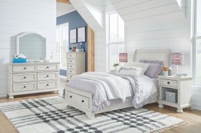 Signature Design by Ashley® B742/21/26/45/53/52S/183/91(2) Robbinsdale - 8 Pc. - Dresser, Mirror, Chest, Twin Sleigh Storage Bed, 2 Nightstands - Antique White