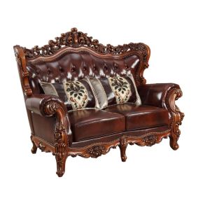 ACME 53066 Eustoma - Loveseat - Cherry Top Grain Leather Match & Walnut