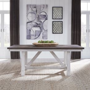 Liberty Furniture 139WH-T4078 Farmhouse - Fixed Top Trestle Table - Two Tone White / Wood Tone