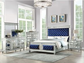 ACME 26147EK ACME 26147EK Varian - Eastern King Bed - Blue Velvet & Mirrored