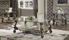 ACME 86840 Versailles - Coffee Table - Antique Platinum - & Clear Glass - 21"