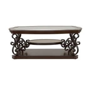 CoasterEssence 702448 Laney - 1-Shelf Glass Top Rectangular Coffee Table - Deep Merlot