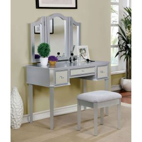 Furniture of America CM-DK6148SV Clarisse - Vanity With Stool - Silver