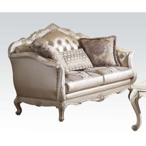 ACME 53541 Chantelle - Loveseat With 3 Pillows - Rose Gold Synthetic Leather /Fabric & Pearl White