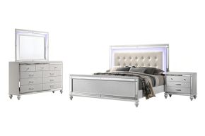 New Classic 02-9698W-34N New Classic 02-9698W-34N Valentino - 5/0 Queen 4 Piece Bedroom Set(Bed, Dresser, Mirror, Nightstand) - White