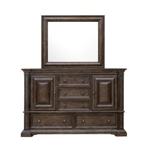 Pulaski Furniture P351-BR-K7 Woodbury - 5-Drawer, 2 Cabinet Dresser & Mirror Set - Cowboy Boots Brown
