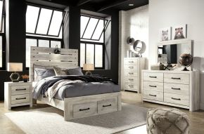 Signature Design by Ashley® B192/31/36/87/84S/86/92(2) Cambeck - 7 Pc. - Dresser, Mirror, Full Panel Bed with 2 Storage Drawers, 2 Nightstands - Whitewash