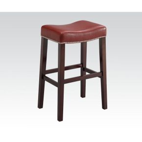 ACME 96296 Lewis - Bar Stool (Set of 2) - Red PU & Espresso
