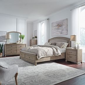 Liberty Furniture 805-BR-KUSDMCN Avalon - 5 Piece Bedroom Set (King Upholstered Storage Bed, Dresser & Mirror, Chest, Nightstand) - Burnished Beige