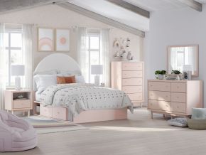 Signature Design by Ashley® B1323/221/36/87/84/50(2)/B100-12 Wistenpine - 7 Pc. - Dresser, Mirror, Full Upholstered Panel Bed With Under Bed Storage - Blush