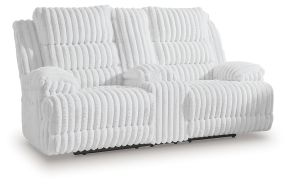 Ashley Furniture PC4280496 Rhines Falls - Double Reclining Power Loveseat With Console - Alloy