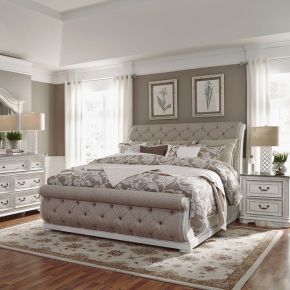 Liberty Furniture 244-BR-KUSLDMN Magnolia Manor - 4 Piece Bedroom Set (King Upholstered Sleigh Bed, Dresser & Mirror, Nightstand) - White