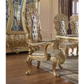 ACME DN01484 Cabriole - Arm Chair (Set of 2) - Light Gold Synthetic Leather & Gold