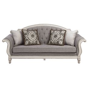 ACME LV02119 Florian - Sofa With 4 Pillows - Gray & Antique White