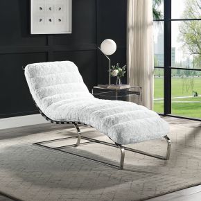 ACME AC01988 Qortini - Chaise - White Teddy Sherpa & Stainless Steel