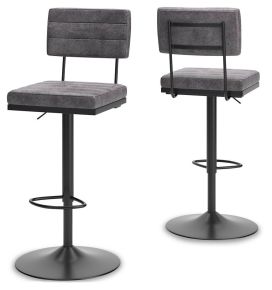 Ashley Furniture D119-630 Strumford - Tall Swivel Barstool (Set of 2) with Cushioned Back - Gray / Black