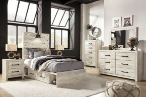 Signature Design by Ashley® B192/31/36/46/53/52/150/92(2)/B100-11 Cambeck - 9 Pc. - Dresser, Mirror, Chest, Twin Panel Bed with Side Storage Drawers, 2 Nightstands - Whitewash